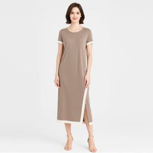 [최초가 69,000원]배색 니트 원피스_모카