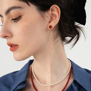 오로아 레드 자마노 자만옥 원석 볼 실버925 귀걸이 D134