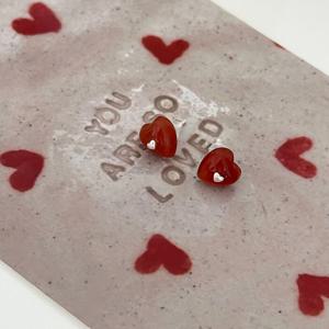 [브리치]  / 실버925 자마노 원석 레드 하트 은귀걸이