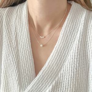 [브리치]  / 실버925 두줄 진주목걸이 레이어드 은목걸이