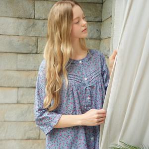 진한 블루꽃 7부 순면 여성 빅사이즈 잠옷 세트