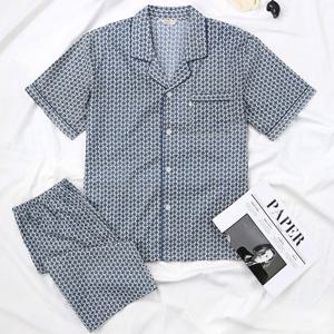 엔틱블루 반팔 순면 남성 빅사이즈 잠옷 세트