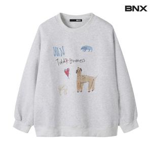 정상가 59000원ㅣ라운드 캐릭터 프린팅 박스핏 맨투맨 (BW3TS010L0)