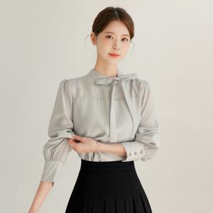 (~XXL까지) 베이제 타이넥 퍼프소매 블라우스 봄 가을 하객룩 오피스룩 모임룩 격식룩 빅사이즈