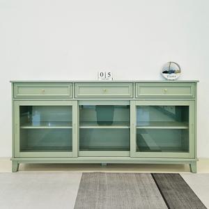 웨인스코팅 1800 유리도어 서랍형 장식장 올리브그린