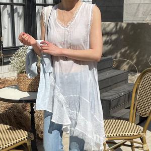 [하프클럽] 시스루 프릴 레이스 슬립 미니 원피스 캉캉 언발란스 브이넥 나시 뷔스티에 레이어드룩