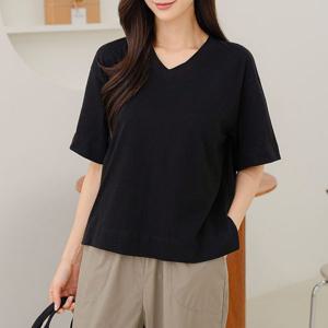 [하프클럽]  여름 여자 기본티 이너 브이넥 빅사이즈 반팔 면티 40-50대 중년여성 엄마옷 캐주얼 미시 마