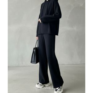 [하프클럽] 여성 소프트 니트 후드 와이드 밴딩팬츠 투피스 세트 겨울 상하의세트 여성복