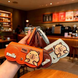 카피바라 캐릭터 안경케이스 가방걸이 가죽 선글라스 파우치 핸드스트랩 휴대용 안경집