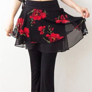 [하프클럽] 까르죠아 플라워 쉬폰 망사 랩스커트 스포츠 댄스복