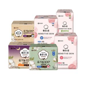 좋은느낌 유기농 생리대 울트라 소형/중형/대형/오버나이트/수퍼롱/팬티라이너 모음전 4EA