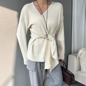 루즈핏 오프숄더 타이 랩니트 봄 레이어드 여성 브이넥니트
