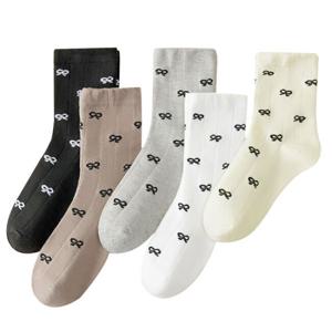 리본마치 중목 양말 세트 5켤레 봄 가을 학생 여성 캐주얼 스니커즈 패션 삭스
