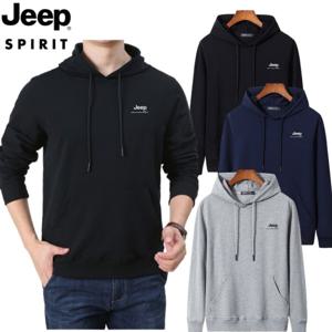 JEEP SPIRIT 남성 면 후드티 봄 가을 무지 후드 티셔츠 빅사이즈