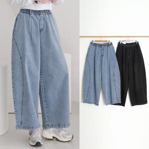 여성 커브드 청바지 밴딩 와이드 빅사이즈 벌룬 스티치 연청 흑청 배기 커브드진 데님 팬츠