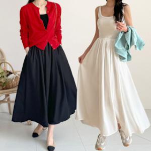 로지 민소매 레이어드 끈 나시 롱원피스 이너 플레어 원피스 봄 여름 가을