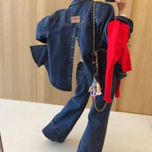 워크 백패치 트임 자켓남방 세미와이드 부츠컷팬츠 데님 청 투피스세트