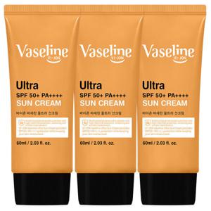 바세린 선크림 60ml 3개 SPF50+PA++++ 미백 주름개선 눈시림 백탁 끈적임 없는 얼굴 바디 썬크림