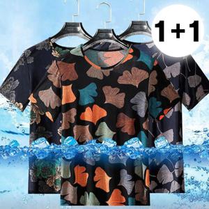 1+1 실크 패턴 라운드 아이스 반팔티 반팔 (10color)