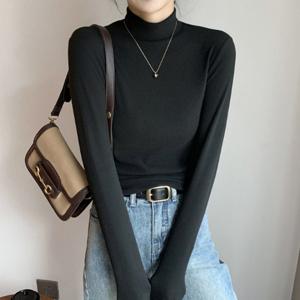 여성 겨울 반목 하프넥 보온 긴팔 데일리 티셔츠