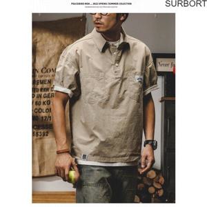 TIKTALK여름 남자 반팔티 오버핏남자 반팔 칼라 셔츠 빈티지워크남성셔츠 직구 추천F314