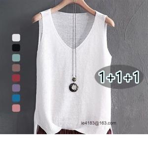 신상품재구매1위 3개입 여름 니트 나시 티셔츠 신상 여성 민소매 브이넥 루즈핏 순색 조끼 상의