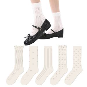 크림플로럴 주니어 중목양말 5족세트(R5012)/성인착용가능