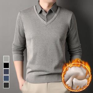 남성 기모 셔츠 겨울남자 레이어드 니트 셔츠
