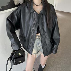 Avelon 루즈핏 레더 자켓 오버핏 가죽 라이더 자켓