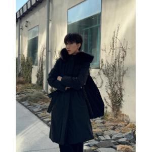 24FW 클리어런스폭스FUR구스다운 블랙 탈착 퍼카라 논퀼팅 롱 HSJU4D005BK