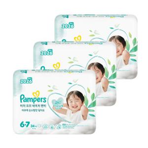 팸퍼스 2026 프리미엄 터치 오브 네이처 팬티형 기저귀 6단계 102매 (34매 3팩)