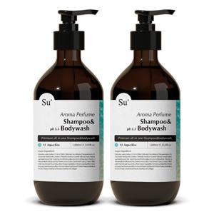 수오가닉 퍼퓸 샴푸워시 아쿠아키스 1000ml 2개