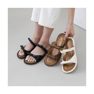 메르젠느 이중 쁘띠 앙증리본 스트랩 샌들 튤립 슬리퍼