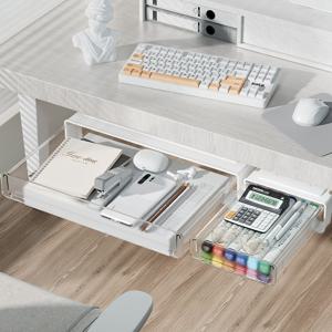 와이드 사무실 책상 밑 A4 보관 투명 슬라이딩 부착서랍 서랍함 37cm 특대형