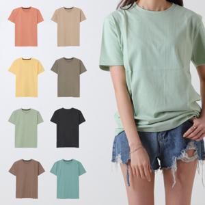 두꺼운 20수 순면 라운드 여성 반팔티셔츠 루즈핏 무지 레터링 여름 면티 8color ODM-WMSLV18