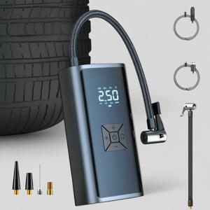 자동차 타이어 공기주입기 휴대용 무선에어펌프 타이어 압력 모니터링/led손전등 다용도 올인원 타이어 공