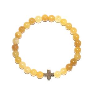 지홍 금도금 십자가 6mm 토파즈 팔찌 11월 탄생석 천연 원석 황옥 우정 행운