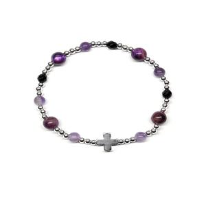 지홍 십자가 퍼플 호안석 오닉스 팔찌 자수정 은도금