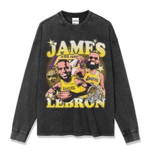 르브론 제임스 Lebron NBA LA 레이커스 프린트 티셔츠 반팔 긴팔 빈티지 농구 -워싱 블랙 긴소매/S