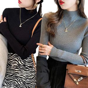 (7개컬러)슬림핏 반폴라 골지 니트