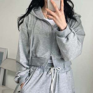 여성 캐주얼 후드집업 데일리 아우터 맨투맨 투웨이 크롭