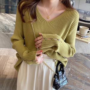 브이넥 단추 골지니트 얇은 레이어드 이너 봄니트