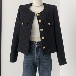 여성 봄자켓 노카라 트위드 숏자켓 금장버튼 하객룩 아우터