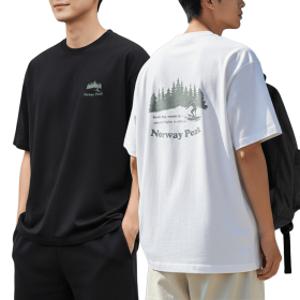 20수 고중량 순면 반팔티 노르웨이 오버핏 빅사이즈 두꺼운 남성 여성 면티 남자 라운드 반팔 면 티셔츠