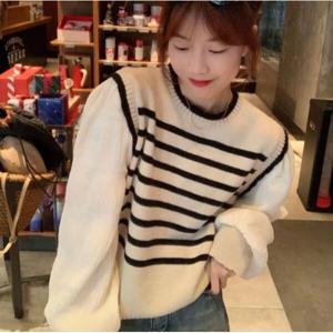 여성 블링 스트라이프 긴팔 블라우스 니트 티셔츠