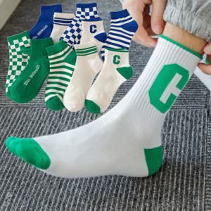 여성 패션양말 중목 5종세트 골프양말 그린톤 블루톤 데일리 스포츠 테니스 학생 양말
