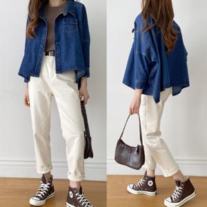 여성 청 남방 데님 셔츠 자켓 숏 크롭 박시 빅사이즈 오버핏 셔킷 봄