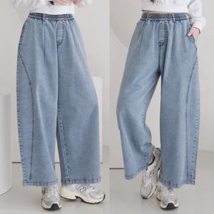 여성 커브드진 밴딩 청바지 와이드 팬츠 스티치 벌룬 통 바지 데님 연청 흑청 빅사이즈 봄