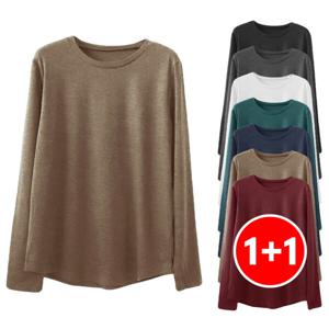 1+1 여성 라운드넥 무지 긴팔 티셔츠 기본 유니폼 단체복 긴티 촉감좋은 티셔츠