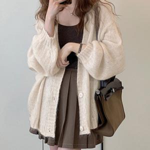 오버핏 얇은 봄가디건 브이넥 루즈핏 니트 롱가디건